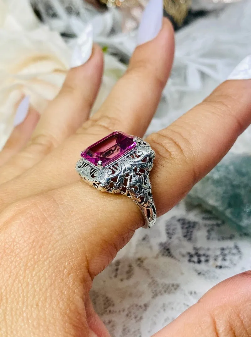 Natural Pink Topaz Ring, Intricate Victorian Jewelry #D149