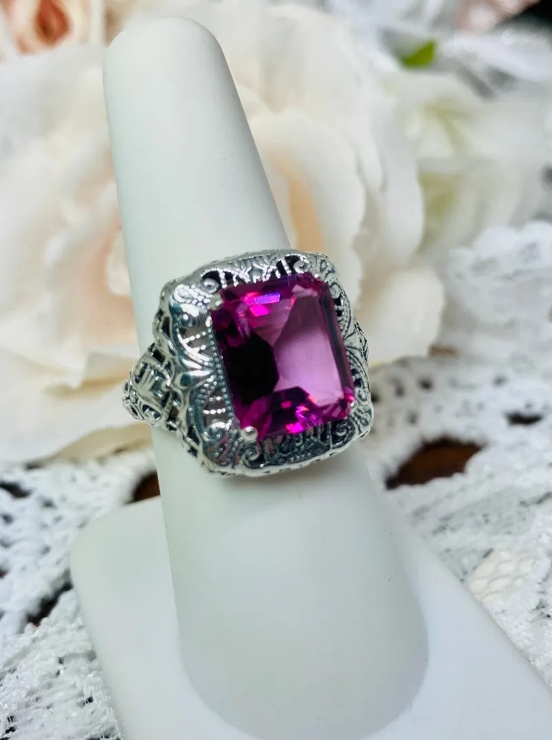Natural Pink Topaz Ring, Intricate Victorian Jewelry #D149