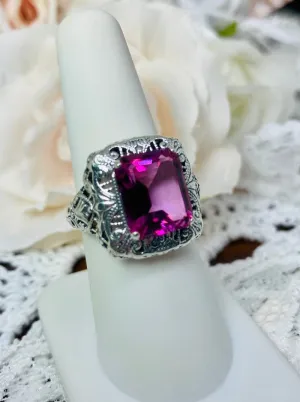 Natural Pink Topaz Ring, Intricate Victorian Jewelry #D149