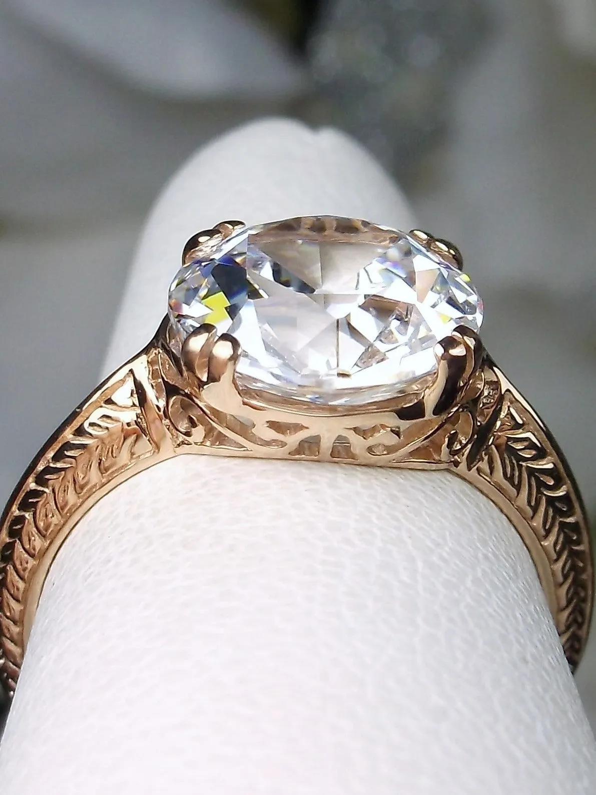 Natural White Topaz Ring, 14K Rose Gold or 10K Rose Gold, Art Deco 1930's Style Jewelry, #D12