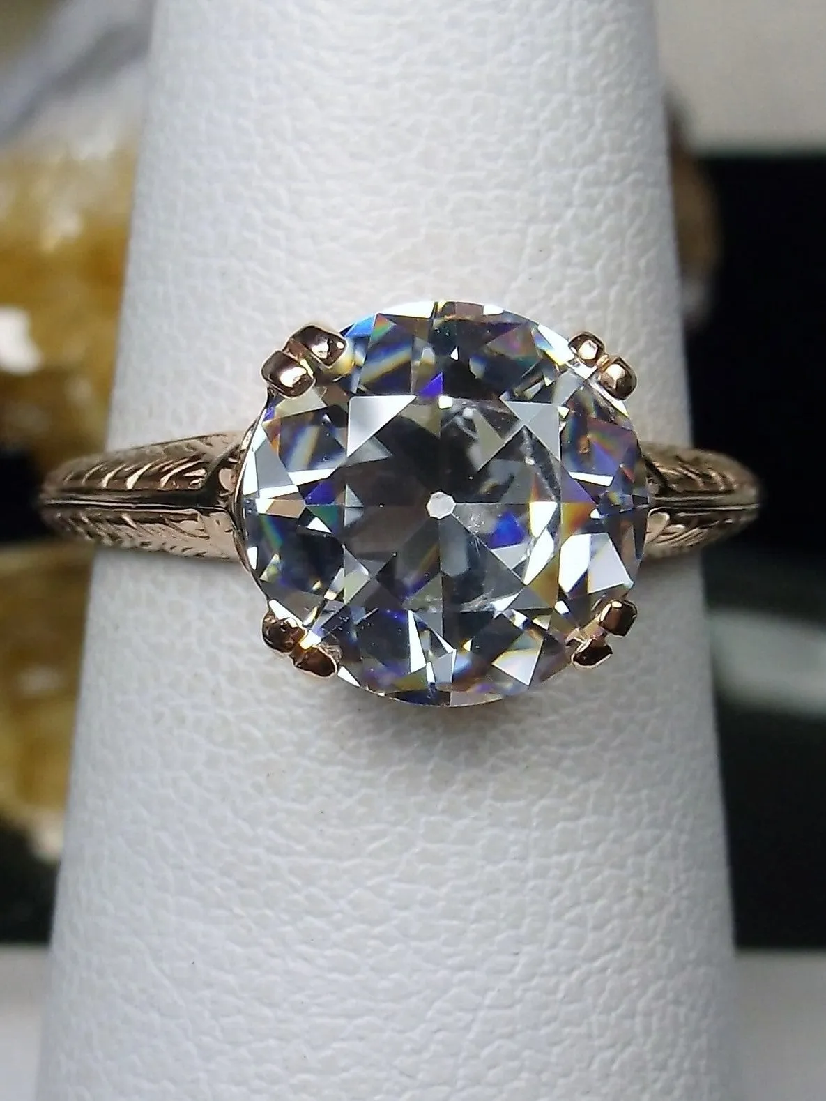 Natural White Topaz Ring, 14K Rose Gold or 10K Rose Gold, Art Deco 1930's Style Jewelry, #D12