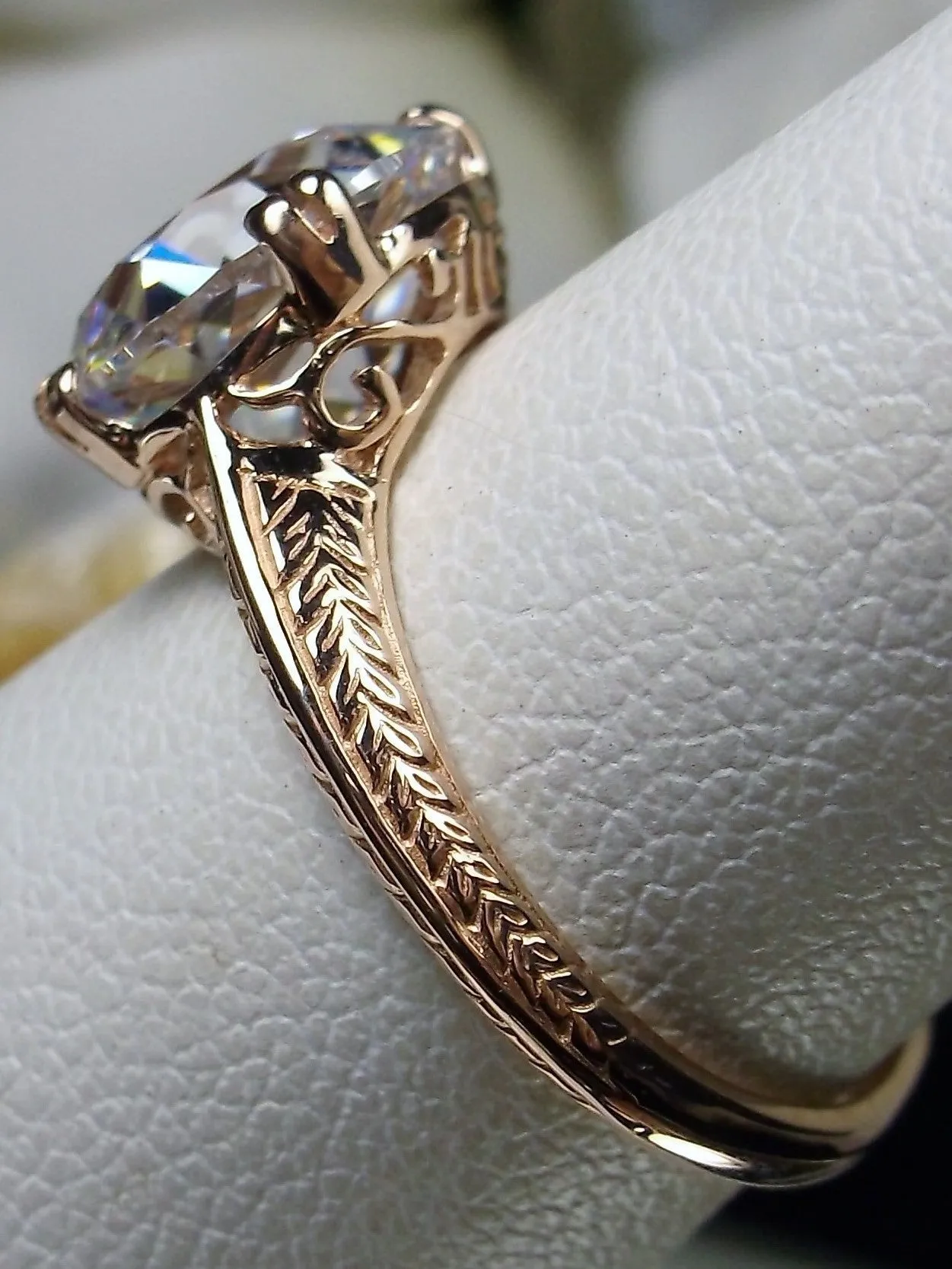 Natural White Topaz Ring, 14K Rose Gold or 10K Rose Gold, Art Deco 1930's Style Jewelry, #D12