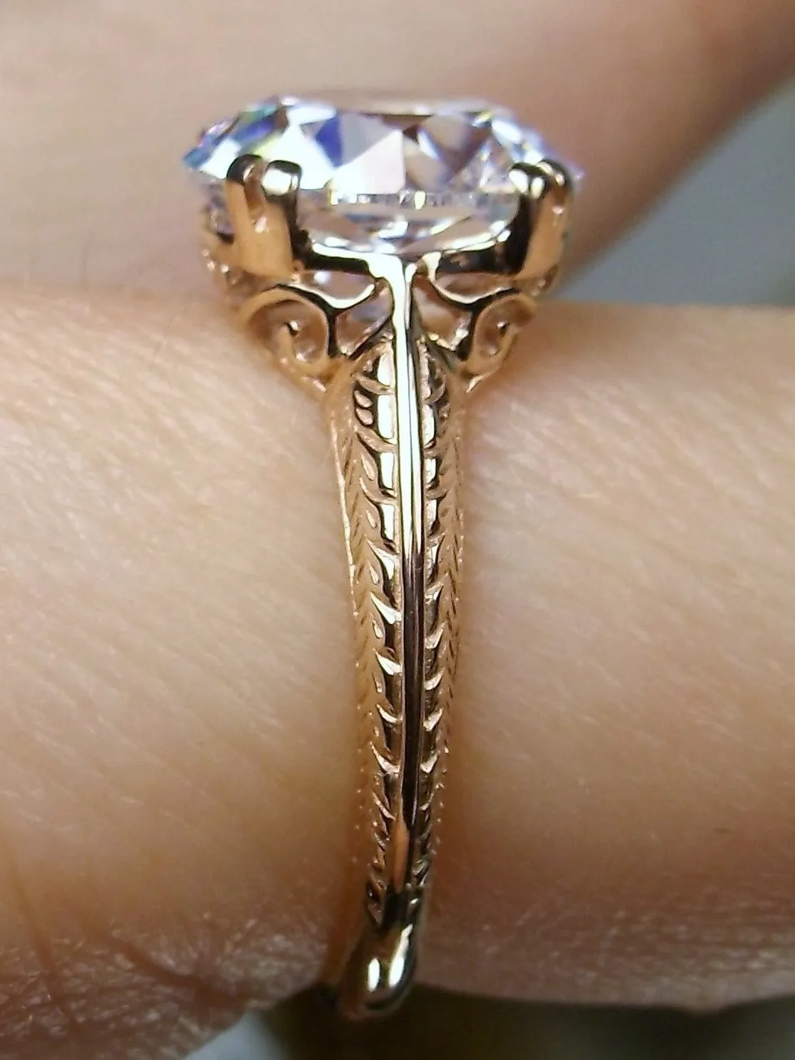 Natural White Topaz Ring, 14K Rose Gold or 10K Rose Gold, Art Deco 1930's Style Jewelry, #D12
