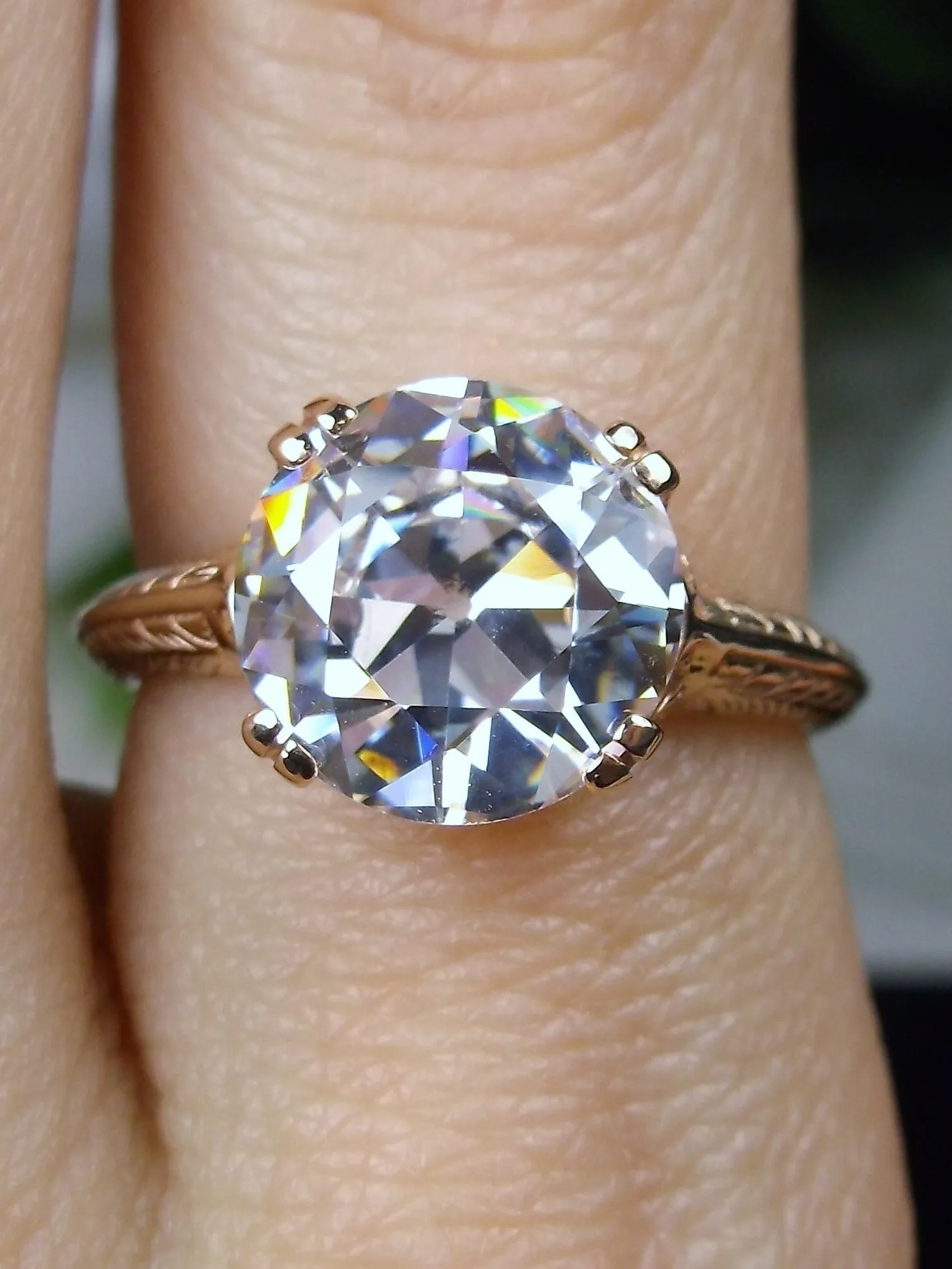 Natural White Topaz Ring, 14K Rose Gold or 10K Rose Gold, Art Deco 1930's Style Jewelry, #D12