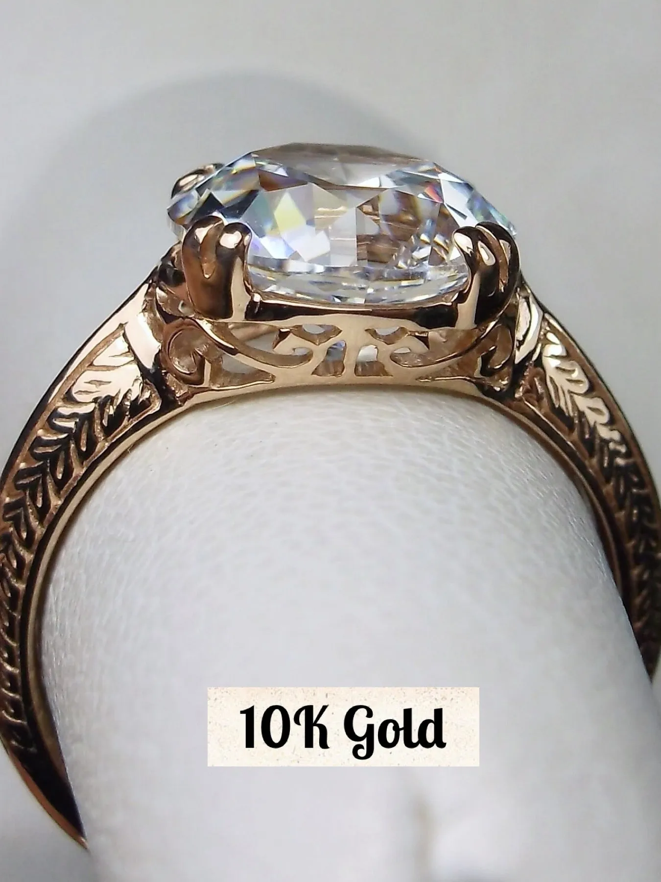 Natural White Topaz Ring, 14K Rose Gold or 10K Rose Gold, Art Deco 1930's Style Jewelry, #D12