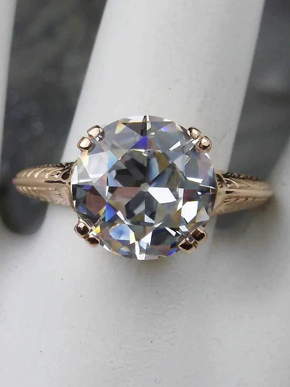 Natural White Topaz Ring, 14K Rose Gold or 10K Rose Gold, Art Deco 1930's Style Jewelry, #D12
