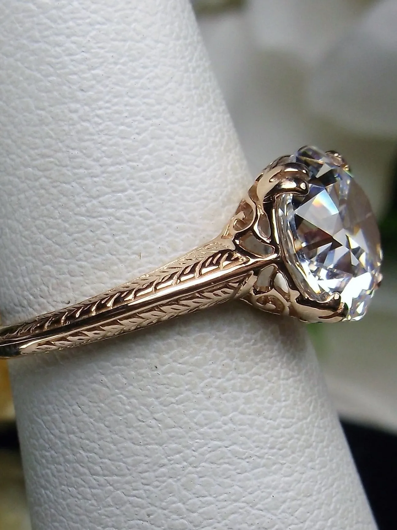 Natural White Topaz Ring, 14K Rose Gold or 10K Rose Gold, Art Deco 1930's Style Jewelry, #D12