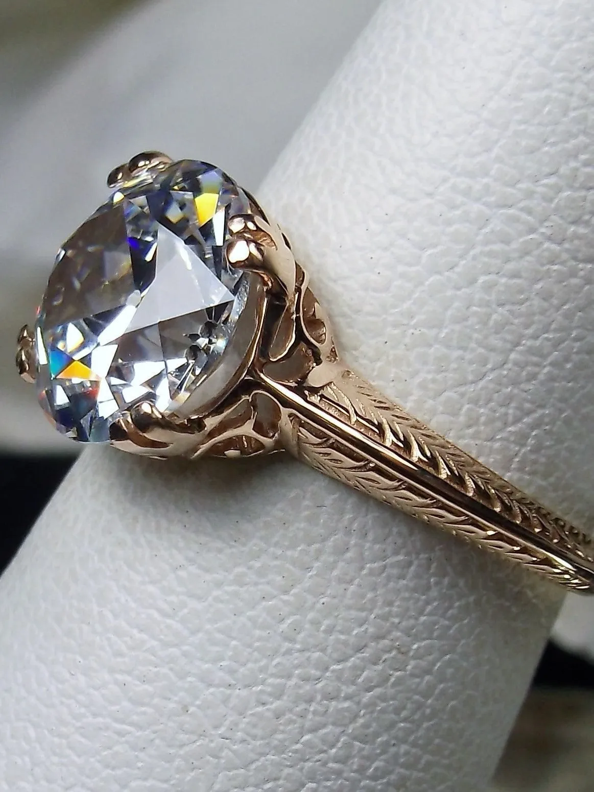 Natural White Topaz Ring, 14K Rose Gold or 10K Rose Gold, Art Deco 1930's Style Jewelry, #D12