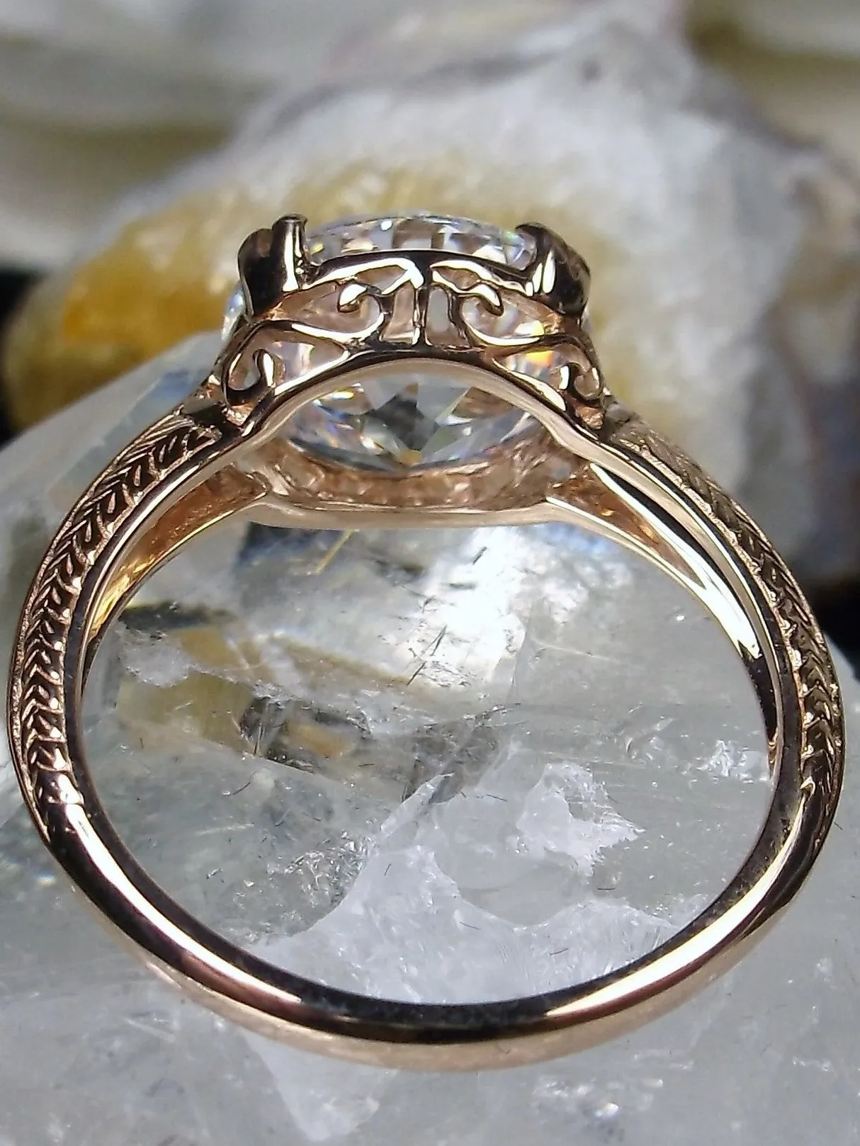 Natural White Topaz Ring, 14K Rose Gold or 10K Rose Gold, Art Deco 1930's Style Jewelry, #D12