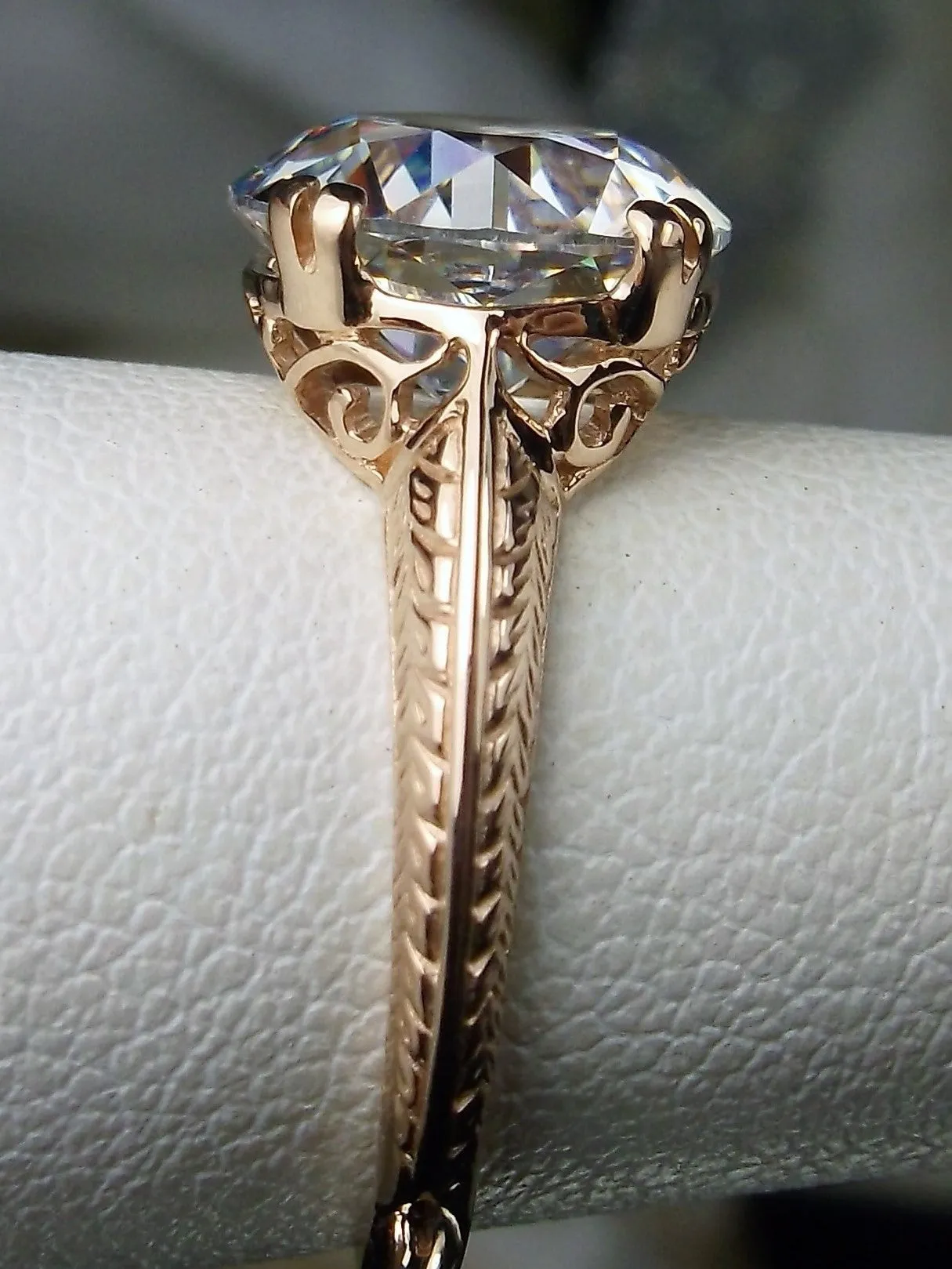 Natural White Topaz Ring, 14K Rose Gold or 10K Rose Gold, Art Deco 1930's Style Jewelry, #D12