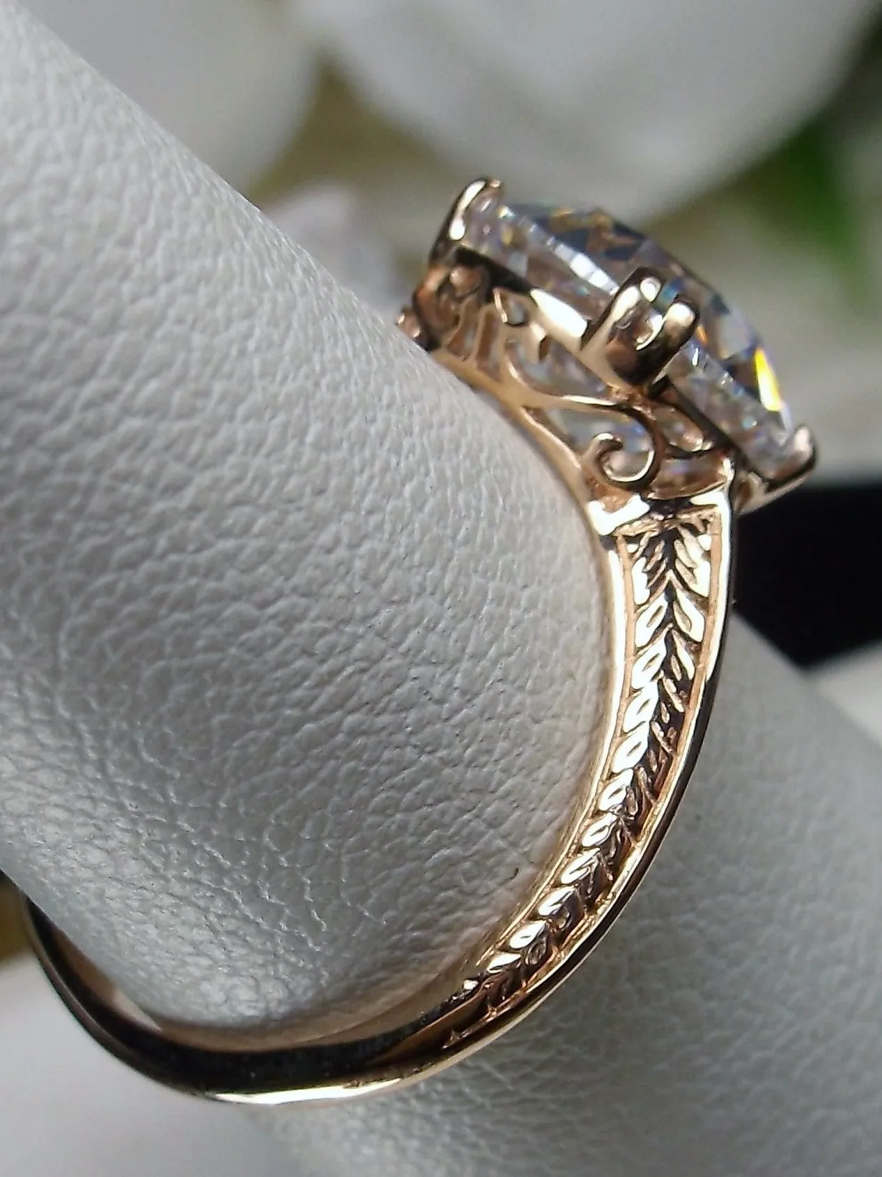 Natural White Topaz Ring, 14K Rose Gold or 10K Rose Gold, Art Deco 1930's Style Jewelry, #D12