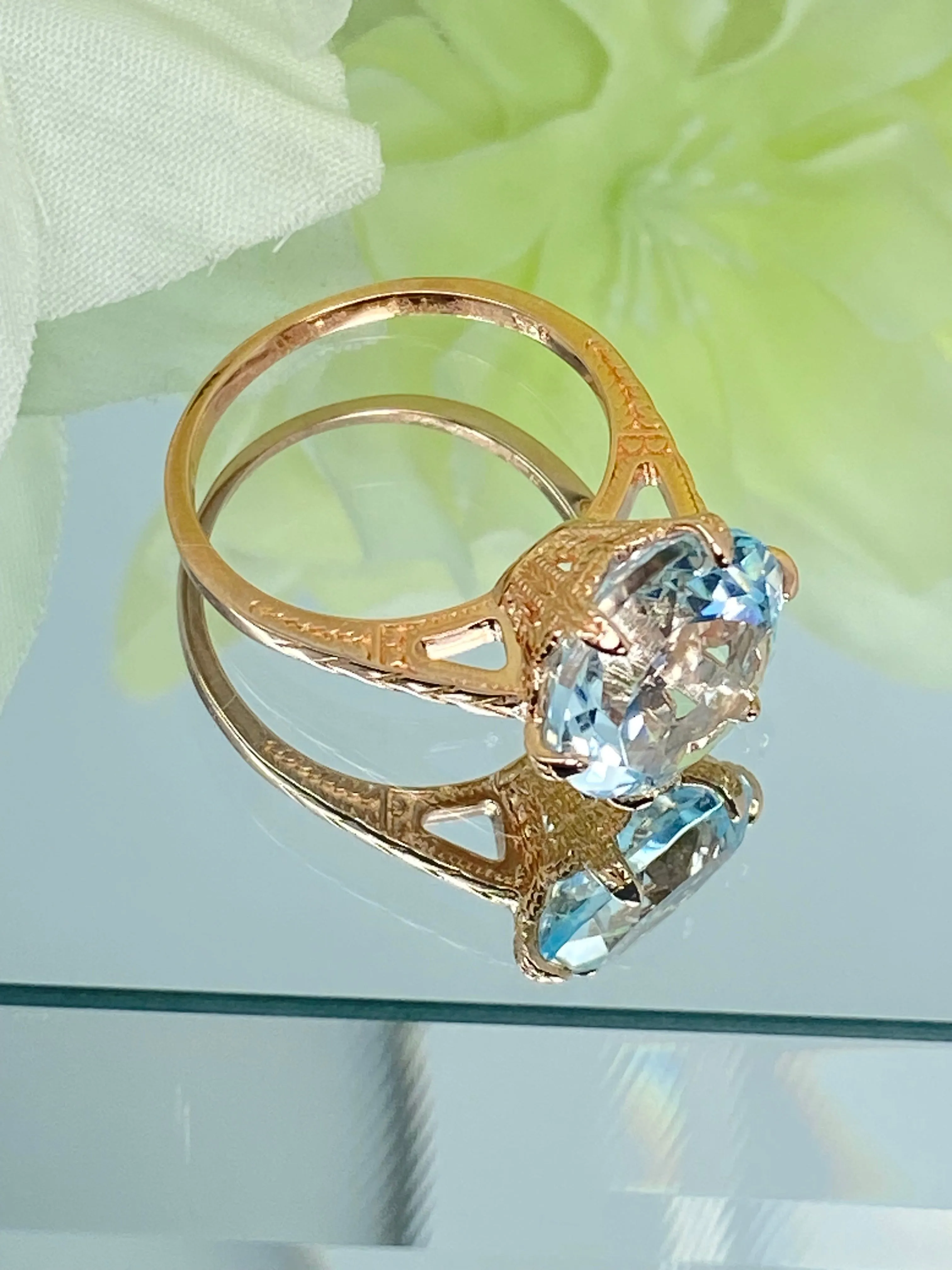 Natural White Topaz Ring, Rose Gold plated Classic Solitaire Victorian Jewelry #D37