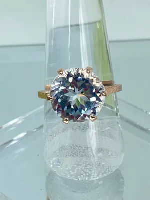 Natural White Topaz Ring, Rose Gold plated Classic Solitaire Victorian Jewelry #D37
