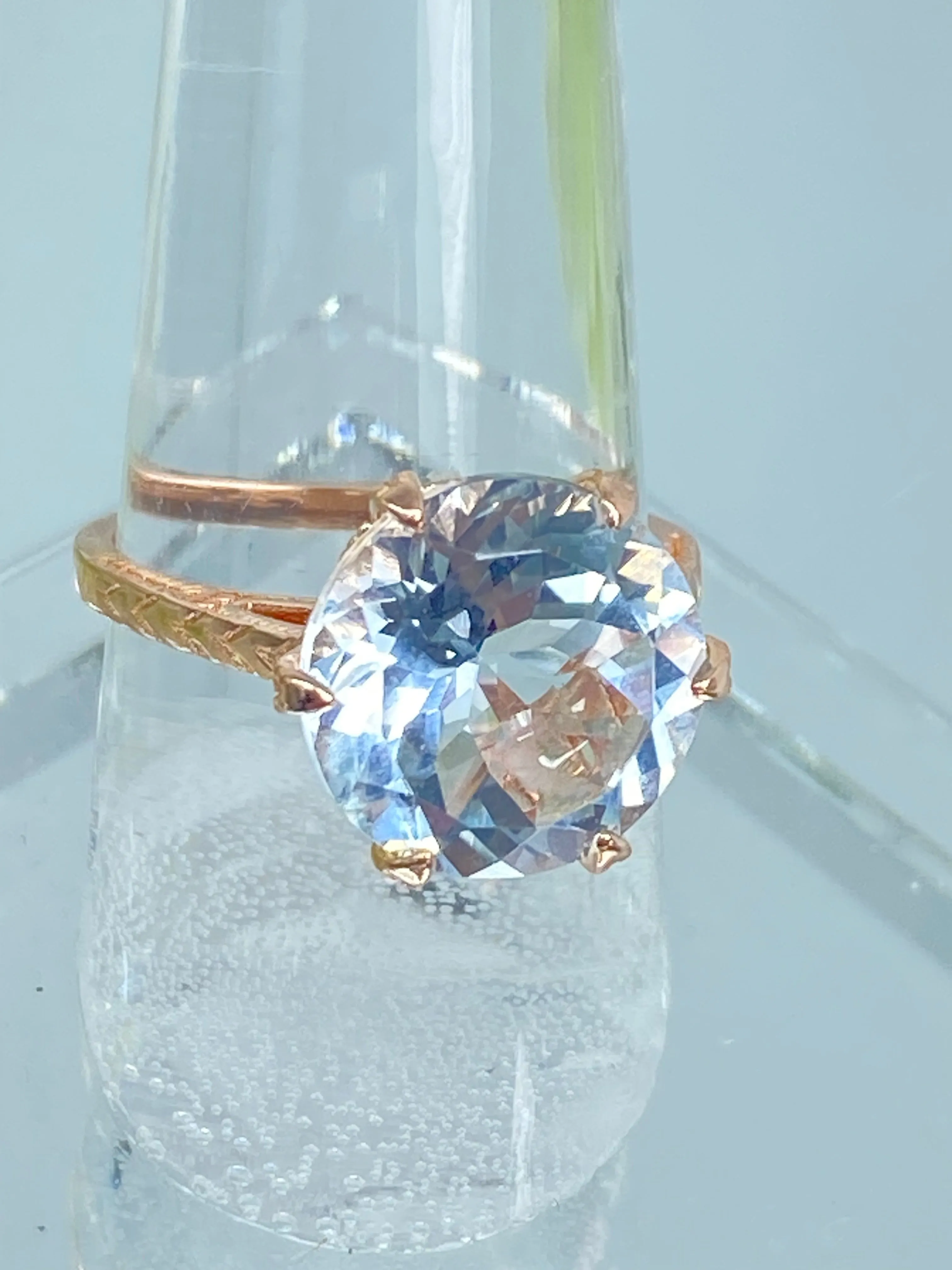 Natural White Topaz Ring, Rose Gold plated Classic Solitaire Victorian Jewelry #D37