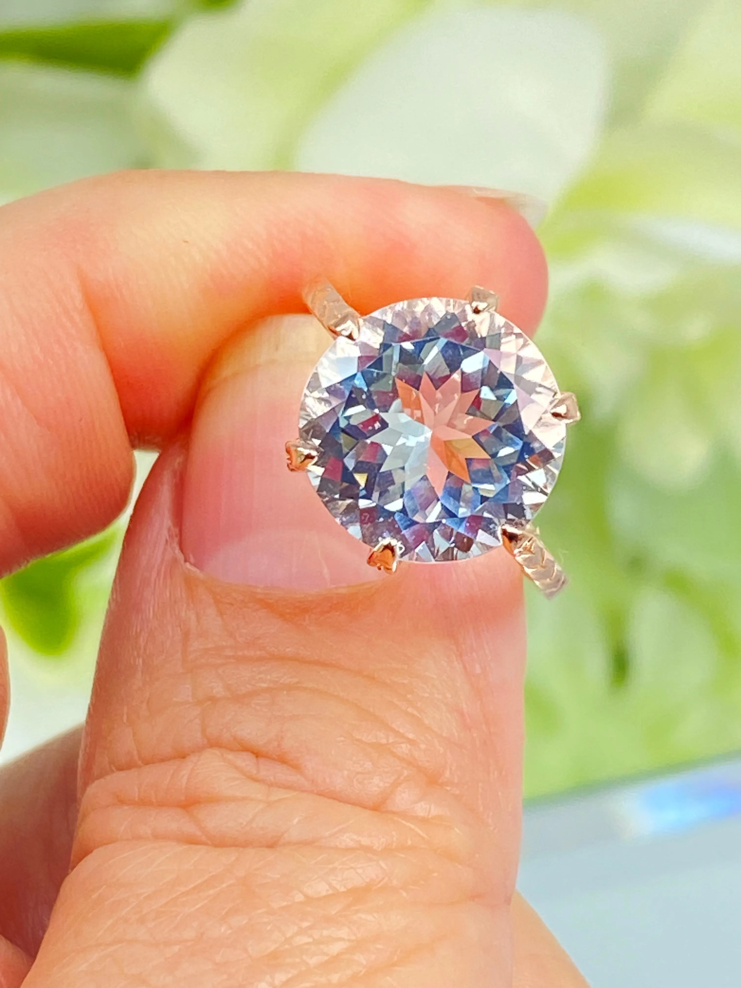 Natural White Topaz Ring, Rose Gold plated Classic Solitaire Victorian Jewelry #D37