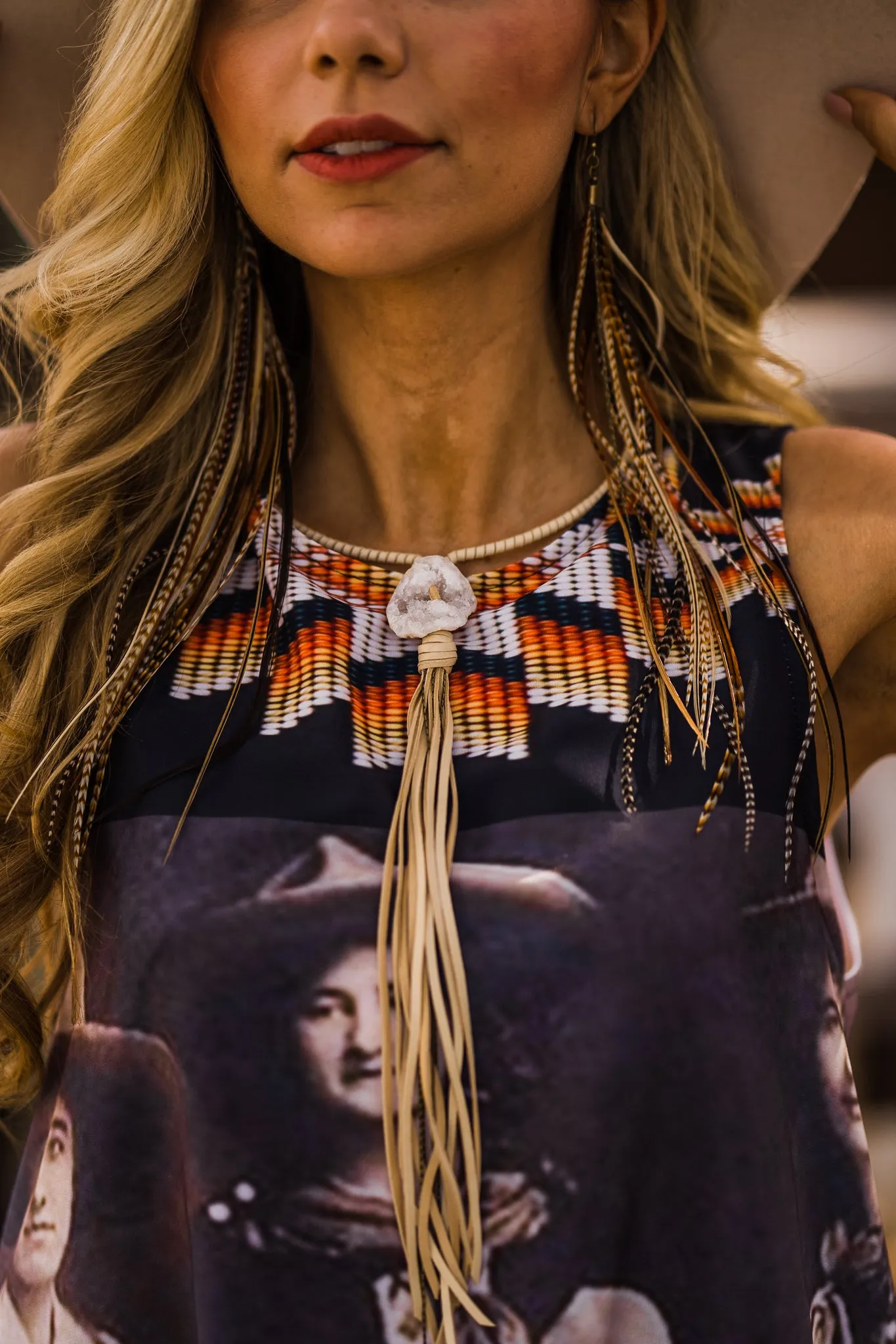Necklace, Collar with Cream Deerskin Tassel & Druzy Stone - Sale!