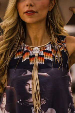Necklace, Collar with Cream Deerskin Tassel & Druzy Stone - Sale!
