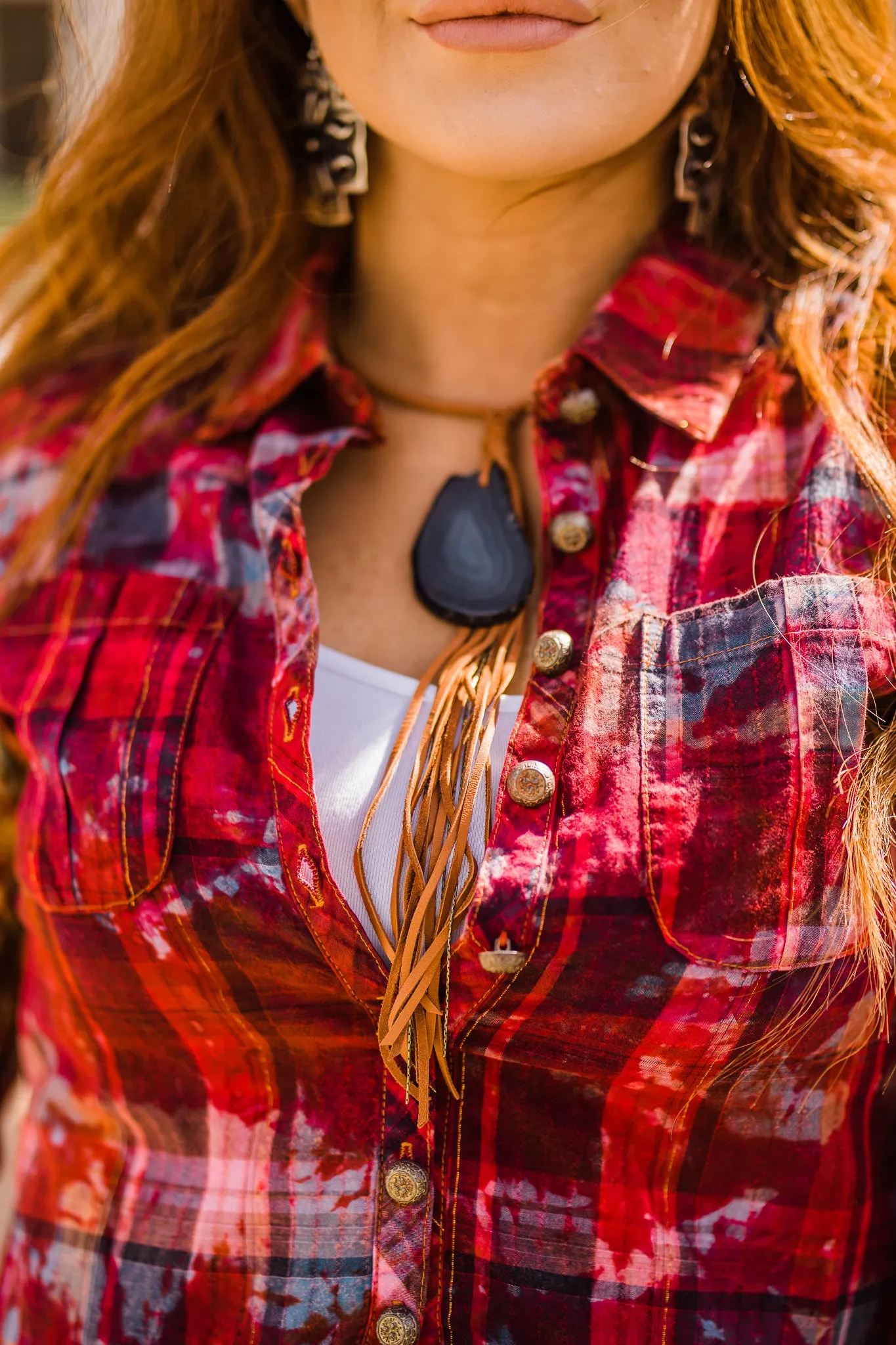 Necklace, Collar with Cream Deerskin Tassel & Druzy Stone - Sale!