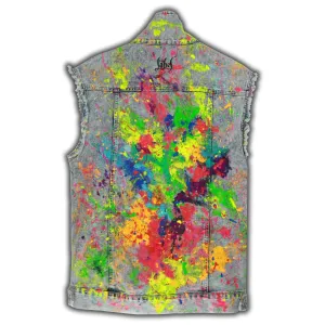 Neon Splashes - Hand-Painted Denim Vest