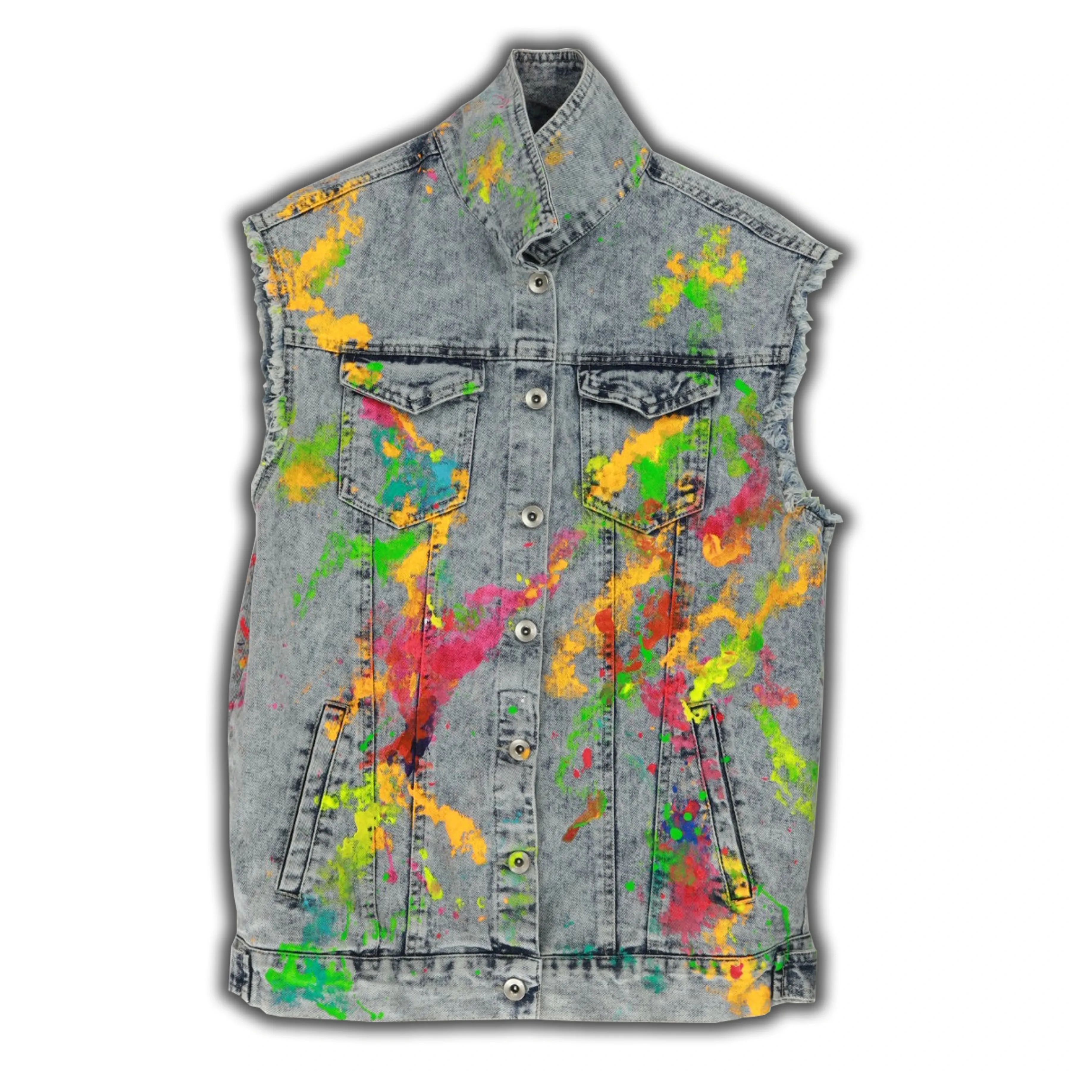 Neon Splashes - Hand-Painted Denim Vest