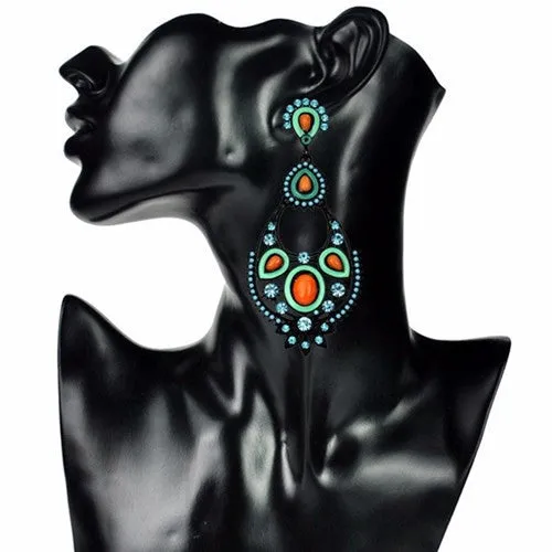 Nepal Tibetan Ethnic Womens Bohemian Resin Bead Crystal Water Drop Earrings