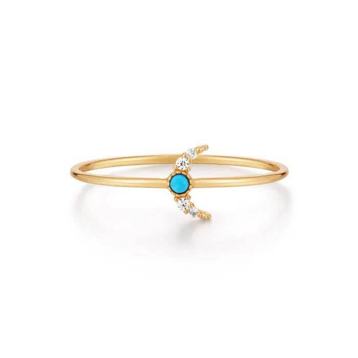 NORA | Turquoise & White Sapphire Crescent Moon Ring