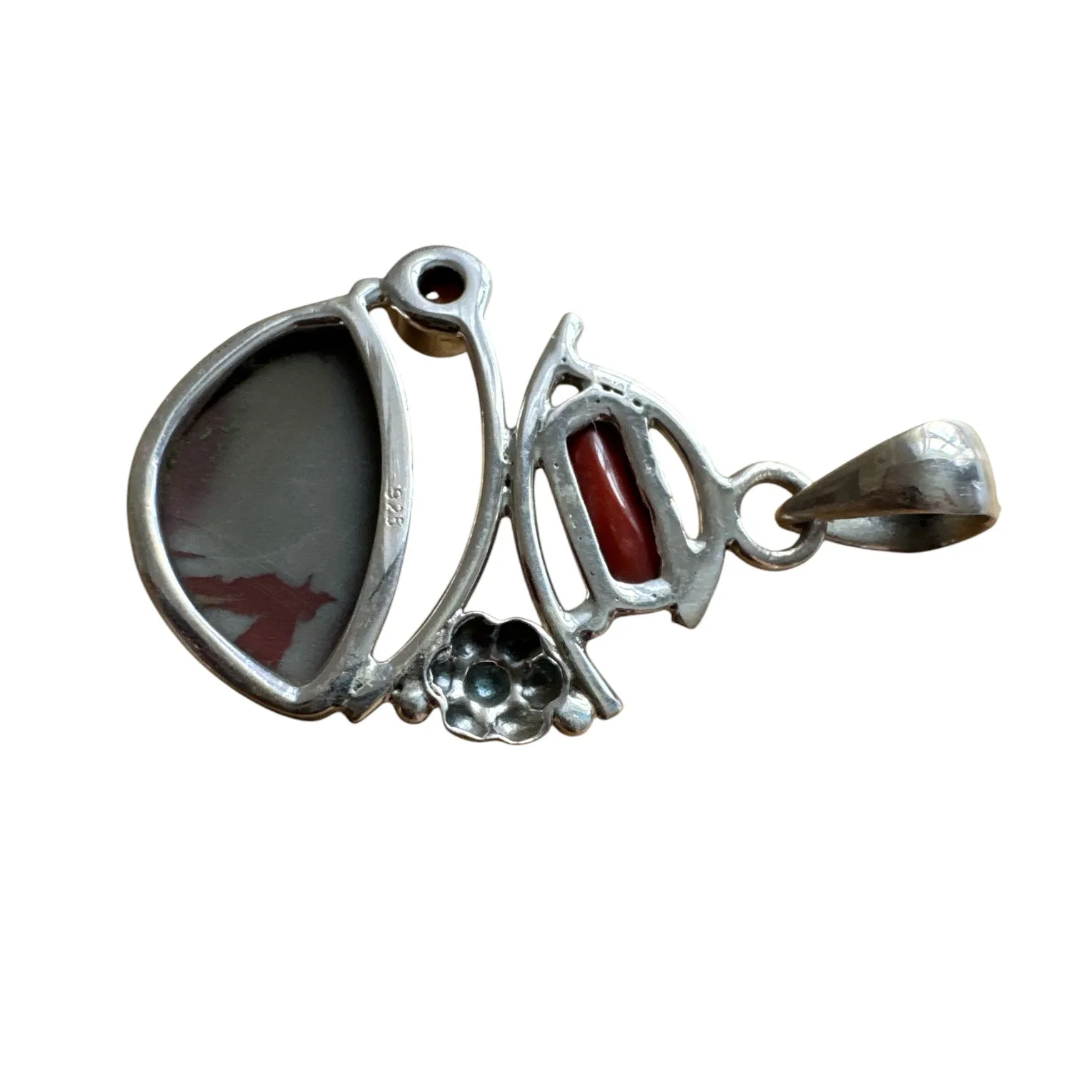 Noreena Jasper, Coral & Garnet Solid 925 Sterling Silver Pendant
