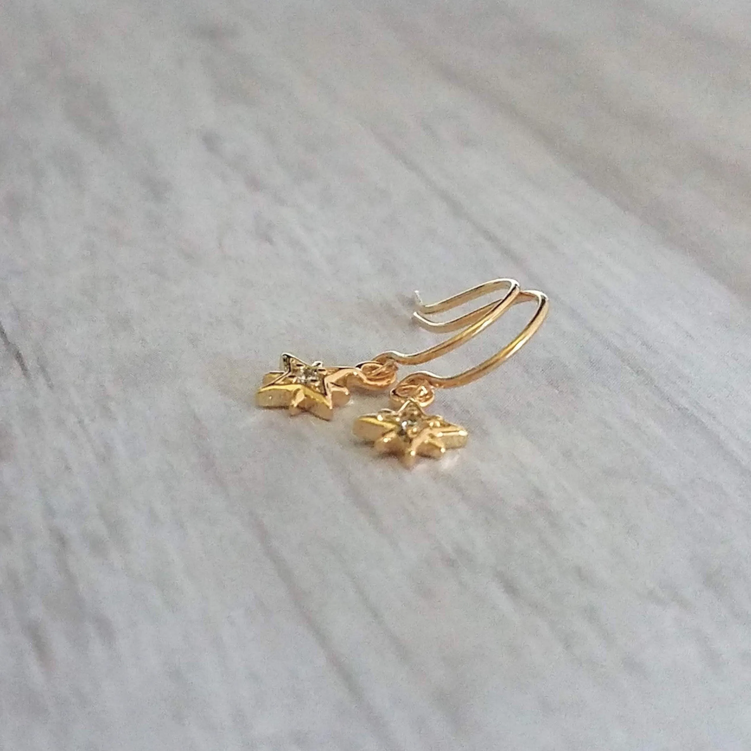 North Star Earrings - tiny gold celestial guide Polaris charm w/ cubic zirconia - wish night sky astonomy gift - 14K gold fill hook option