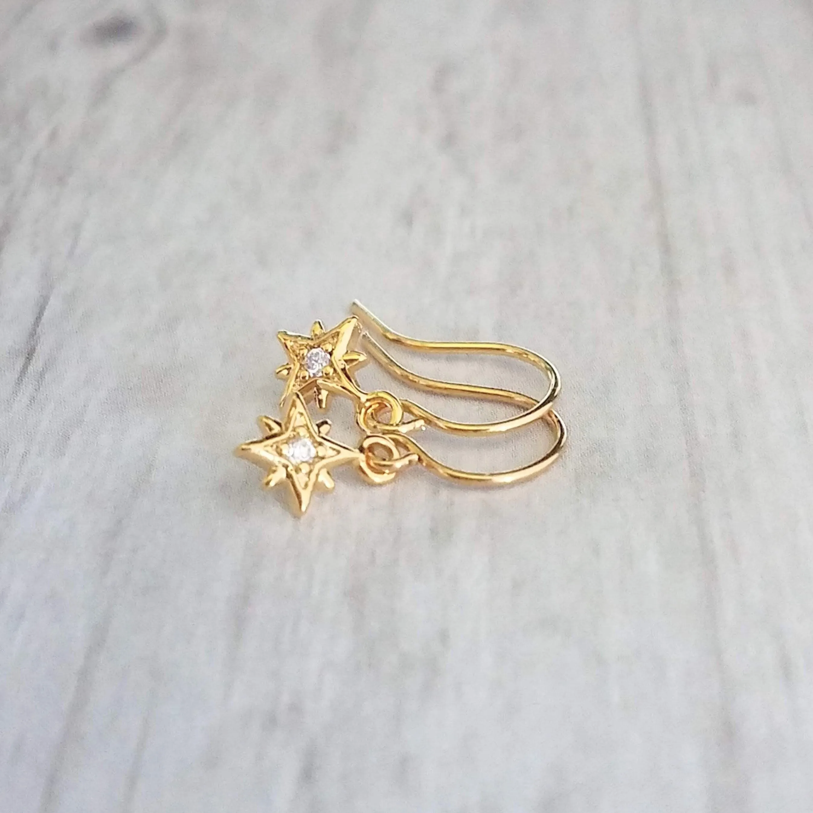 North Star Earrings - tiny gold celestial guide Polaris charm w/ cubic zirconia - wish night sky astonomy gift - 14K gold fill hook option
