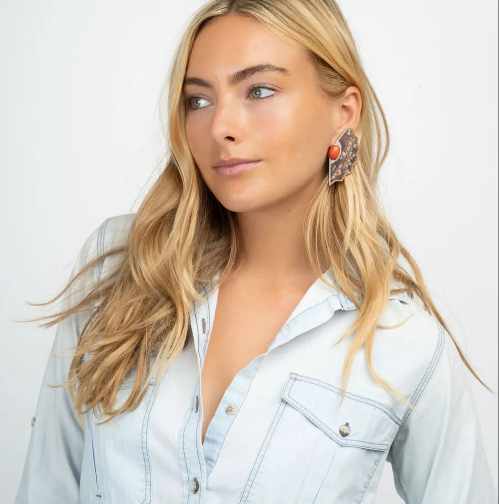 Obi Handpainted Coral Star Earrings