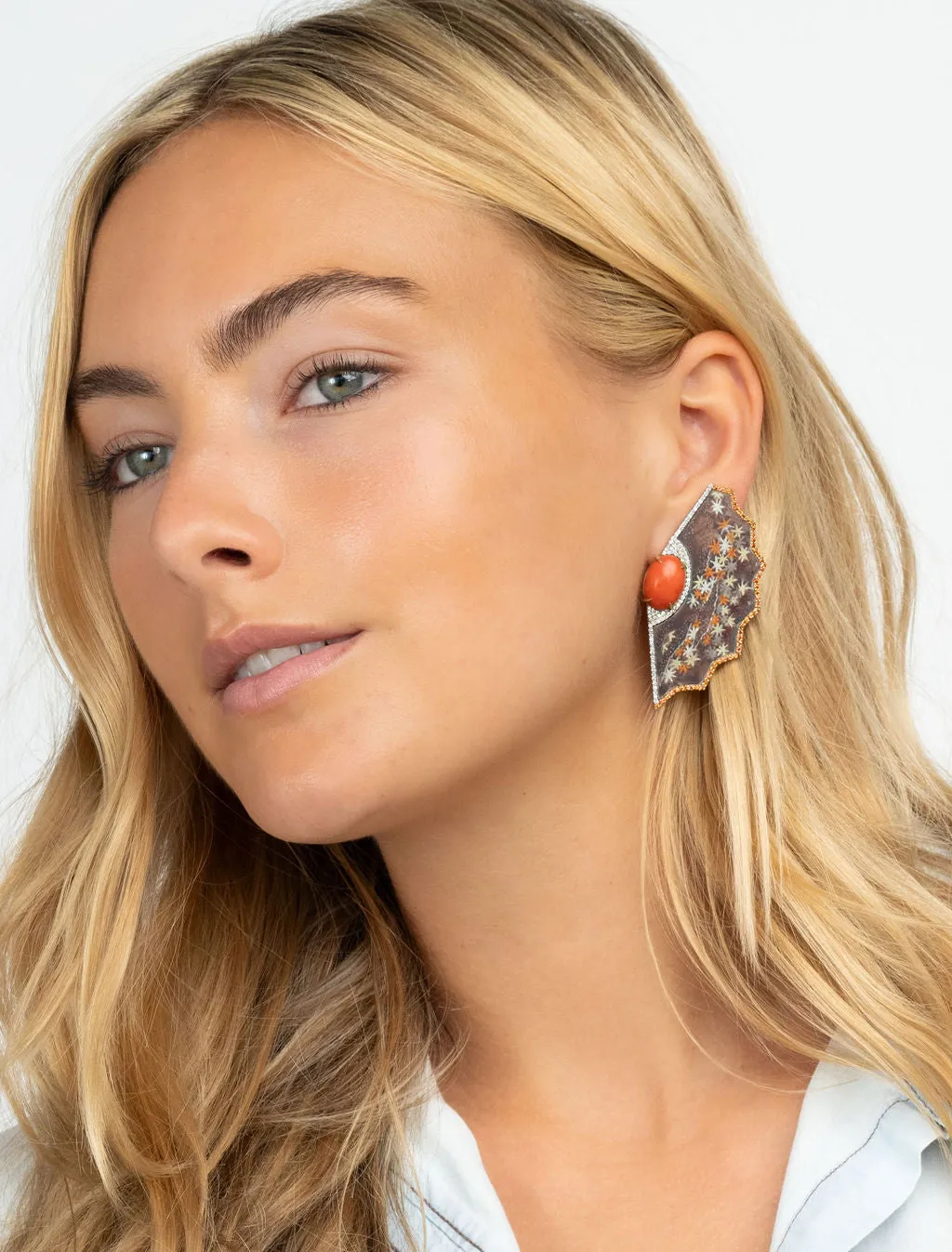 Obi Handpainted Coral Star Earrings