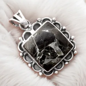 Obsidian & Zinc Solid 925 Sterling Silver Pendant