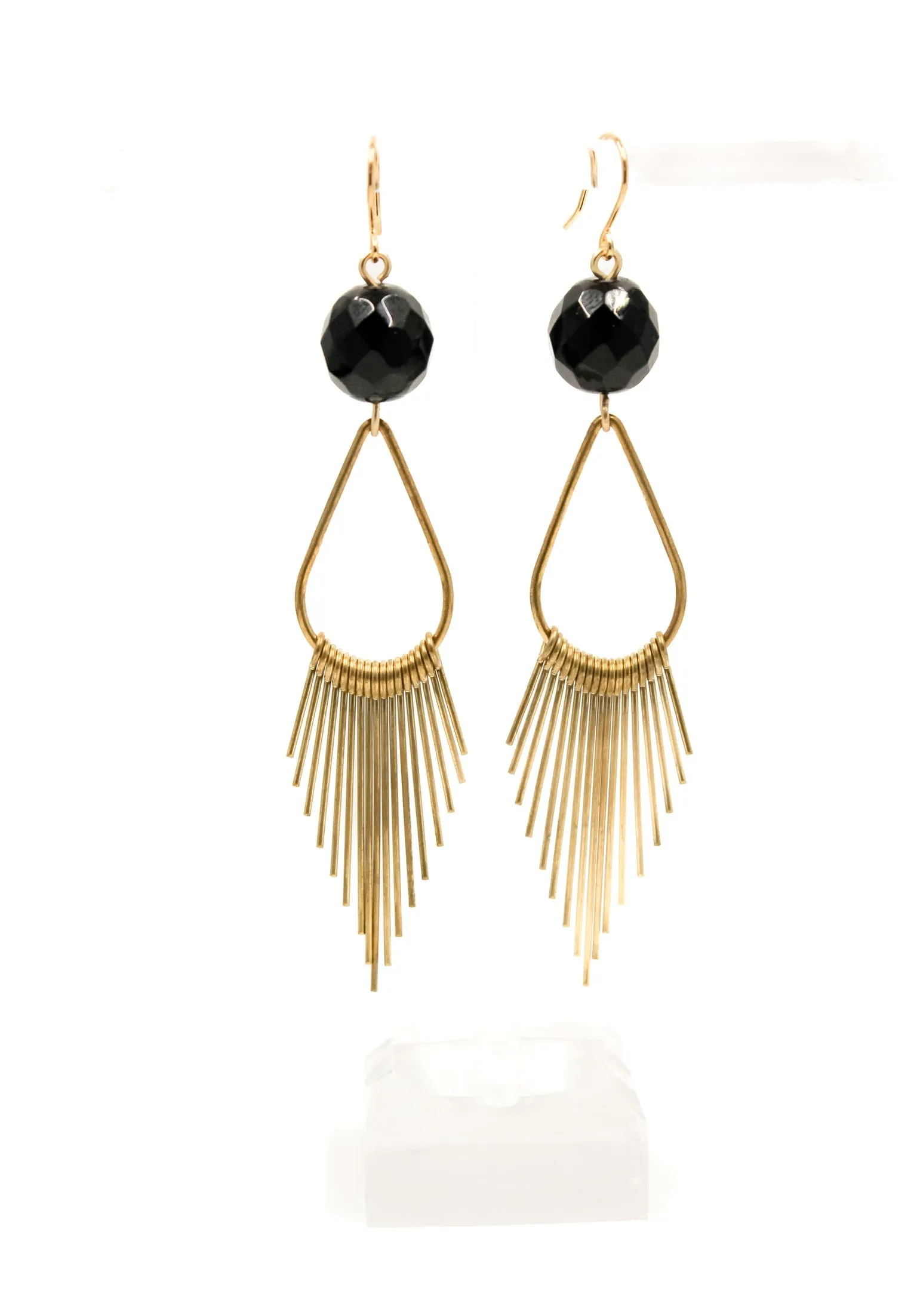 Onyx Brass Fringe Hoops