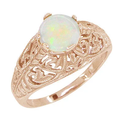 Opal Filigree Ring in 14 Karat Rose ( Pink ) Gold