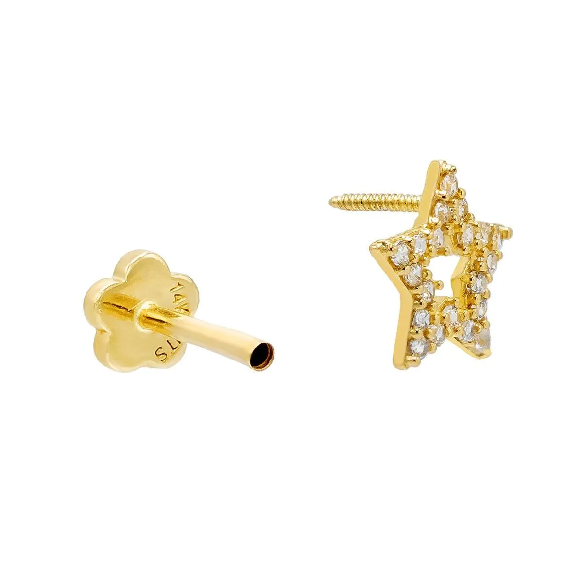 Open Star Threaded Stud Earring 14K
