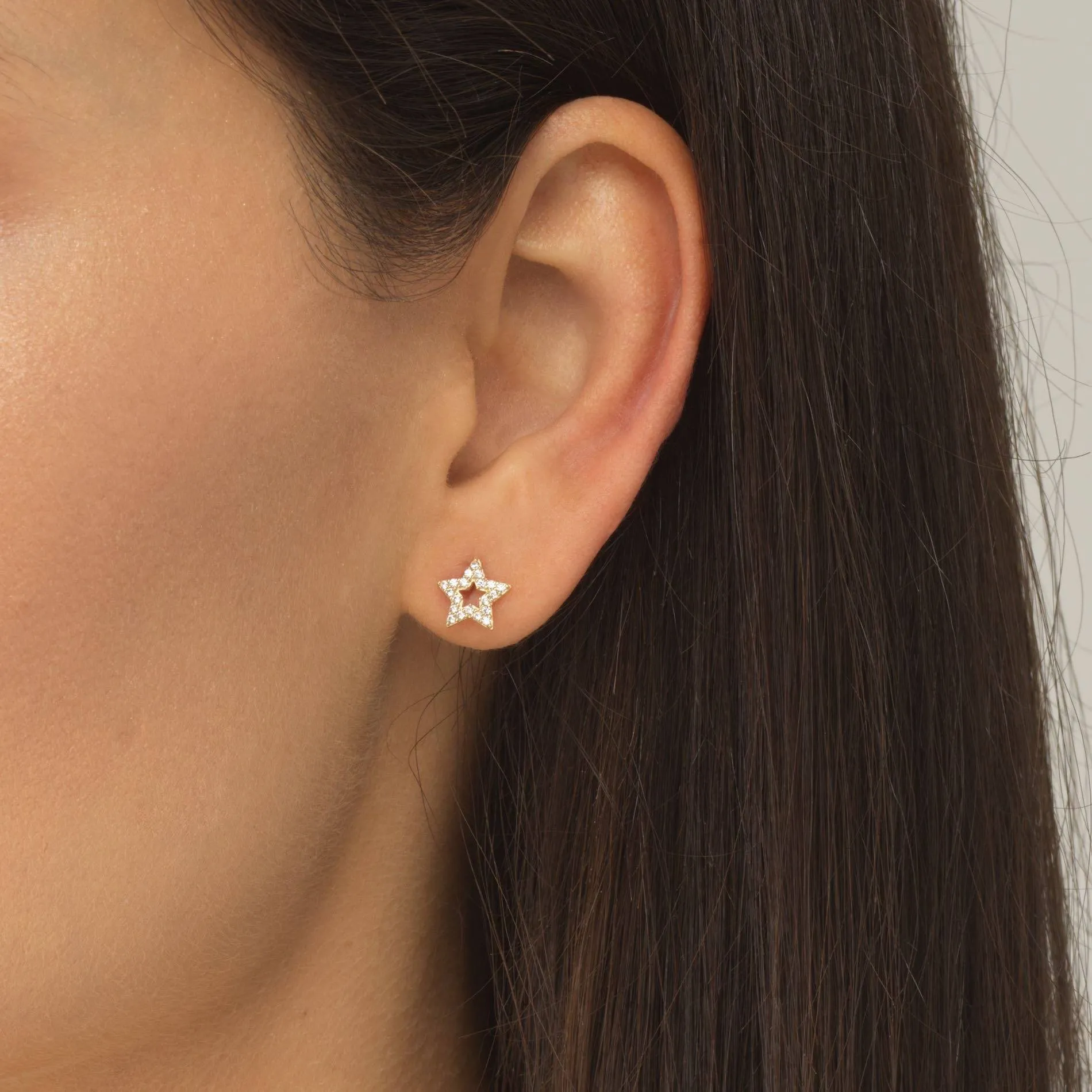 Open Star Threaded Stud Earring 14K
