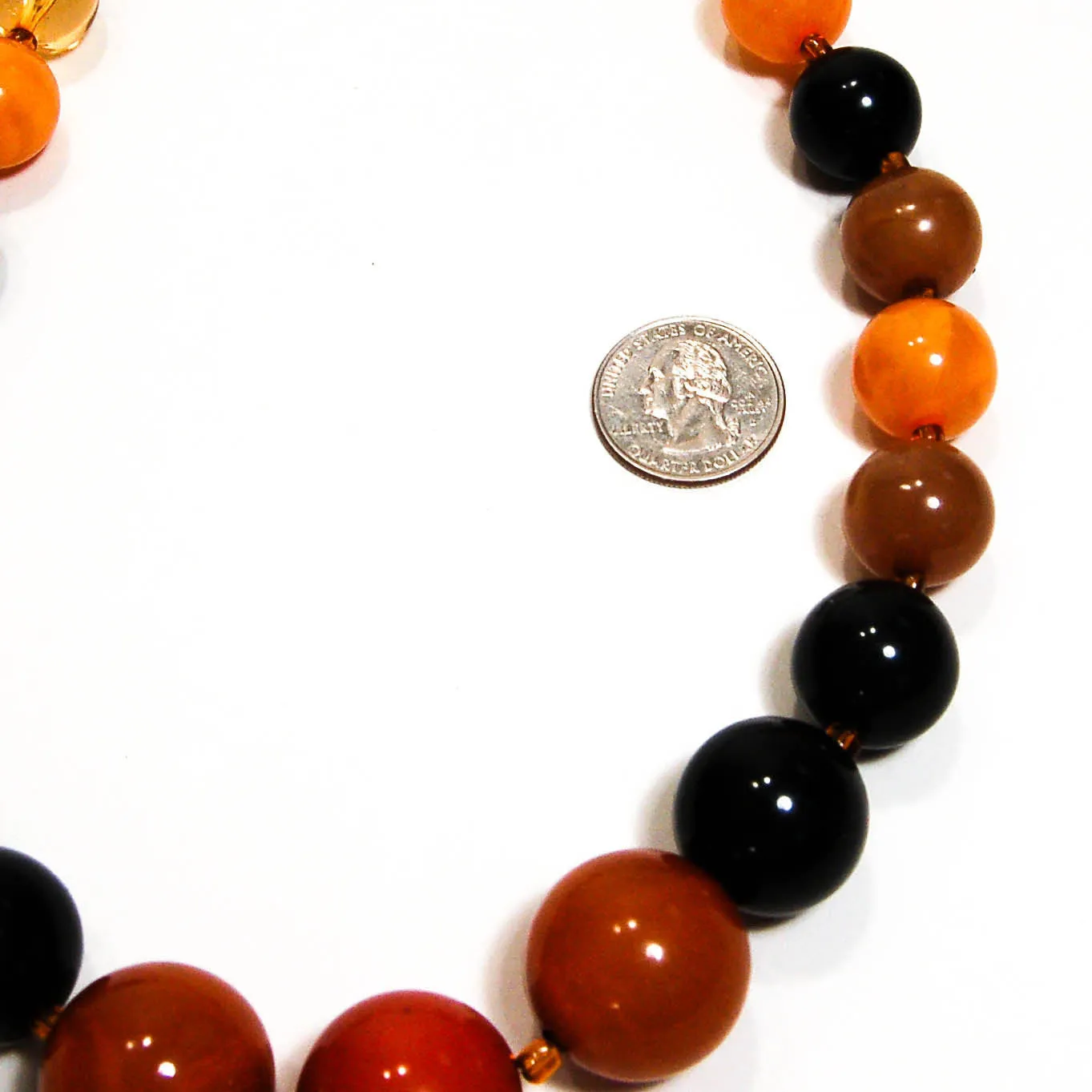 Orange, Black, Brown Lucite Bubble Bead Retro Necklace
