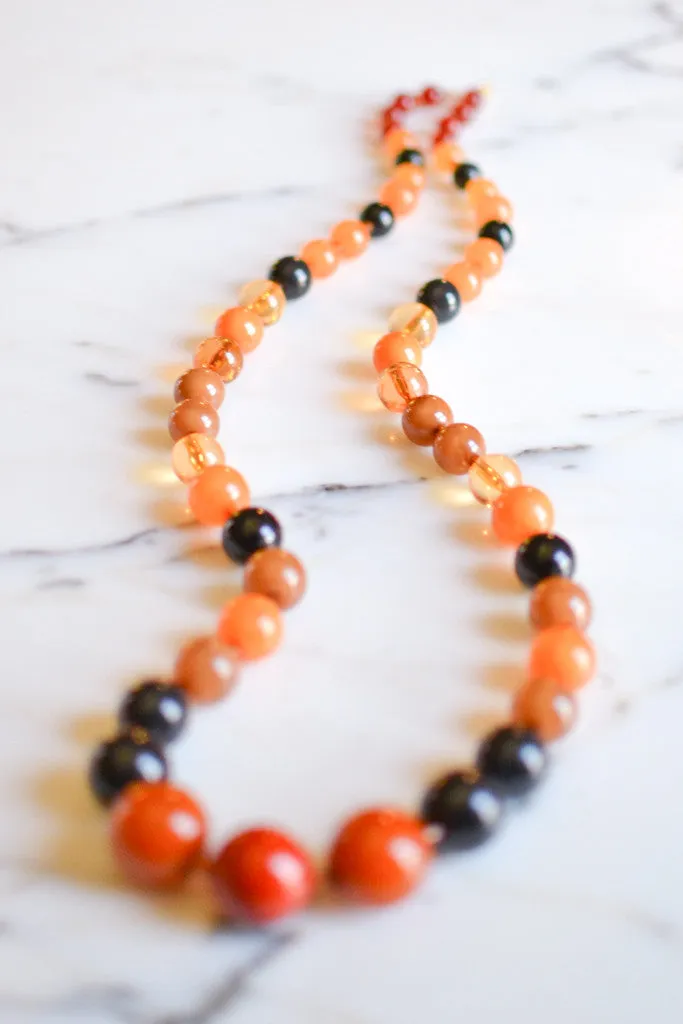 Orange, Black, Brown Lucite Bubble Bead Retro Necklace