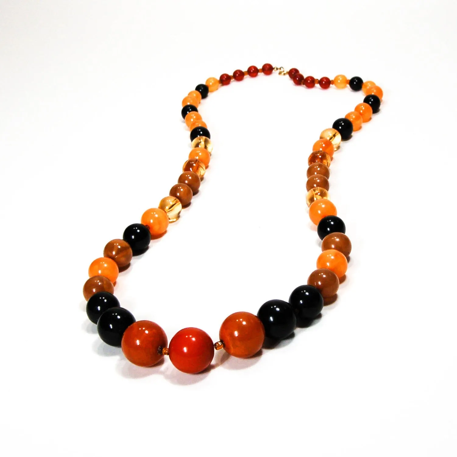 Orange, Black, Brown Lucite Bubble Bead Retro Necklace