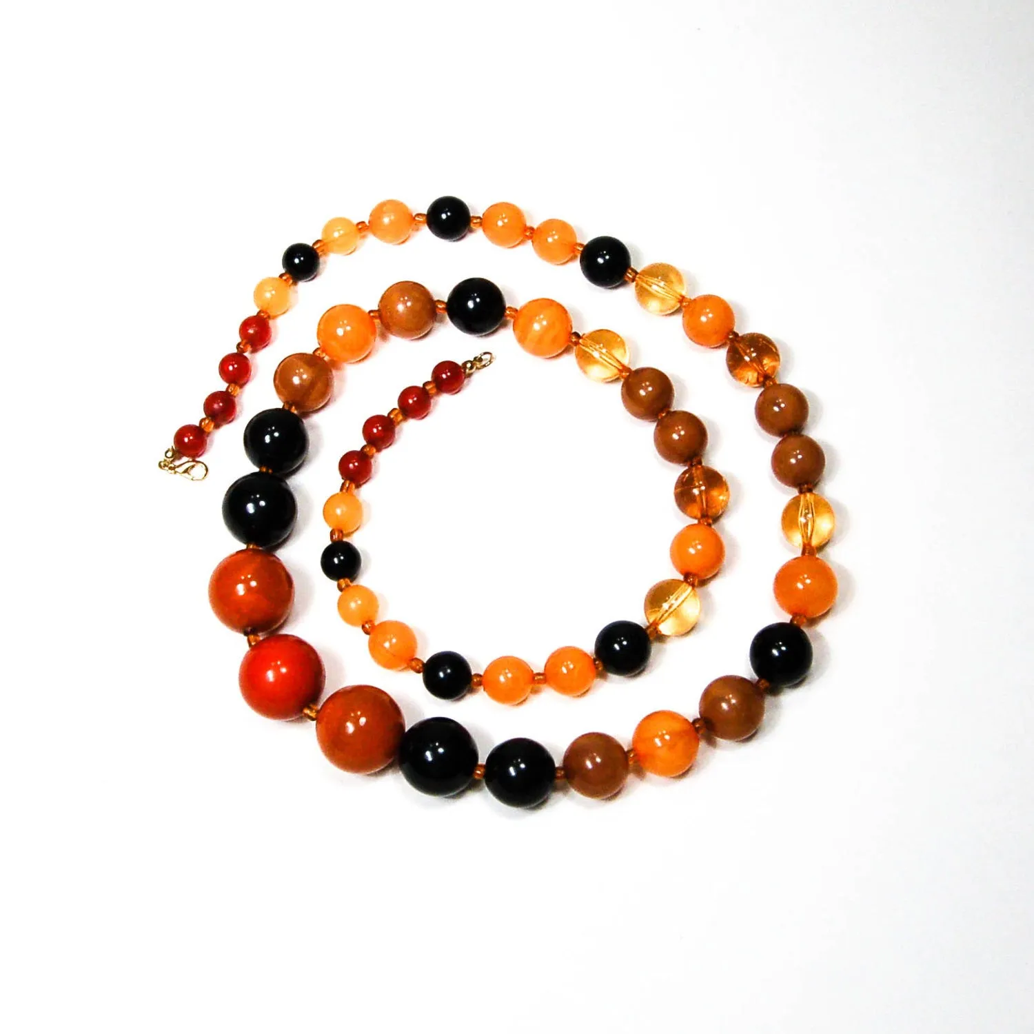 Orange, Black, Brown Lucite Bubble Bead Retro Necklace