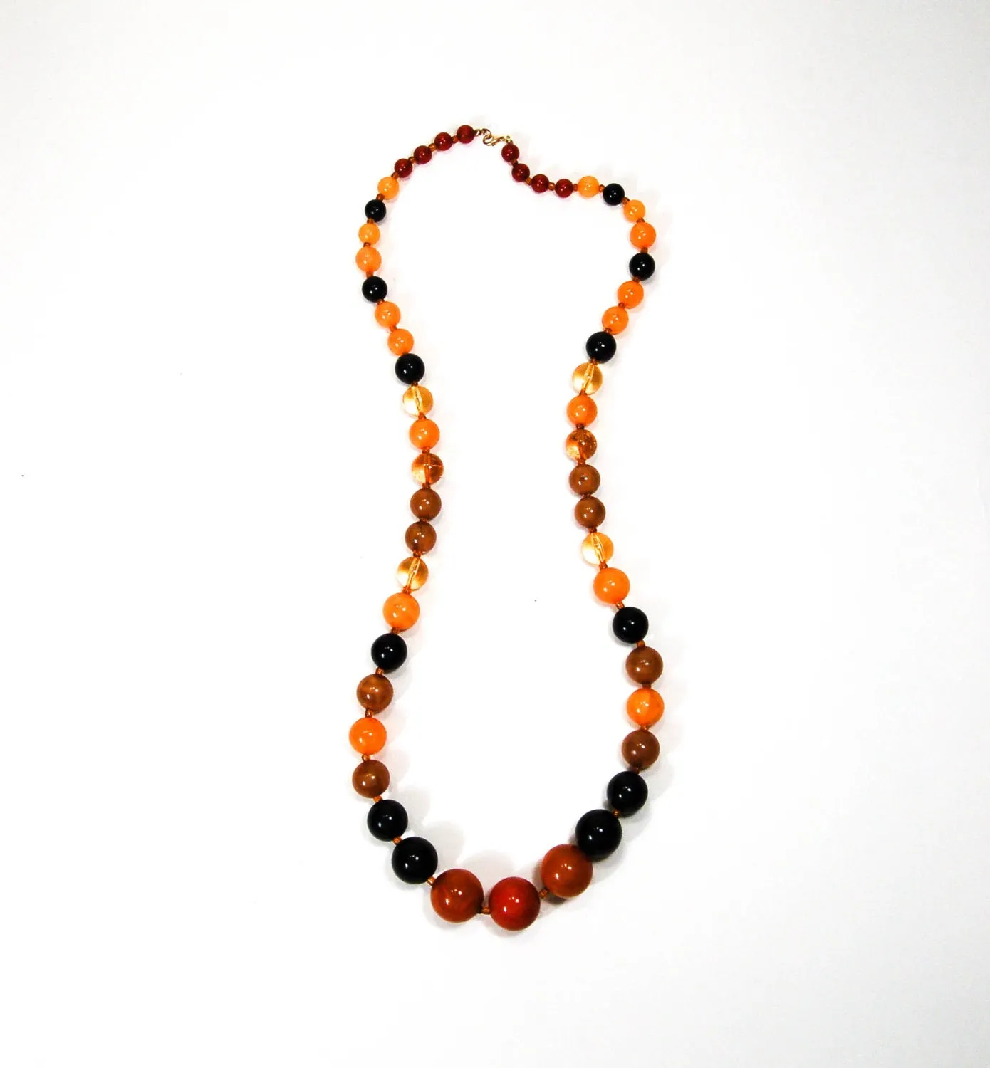Orange, Black, Brown Lucite Bubble Bead Retro Necklace
