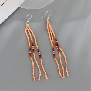 Orange Howlite & Silver-Plated Tassel Drop Earrings