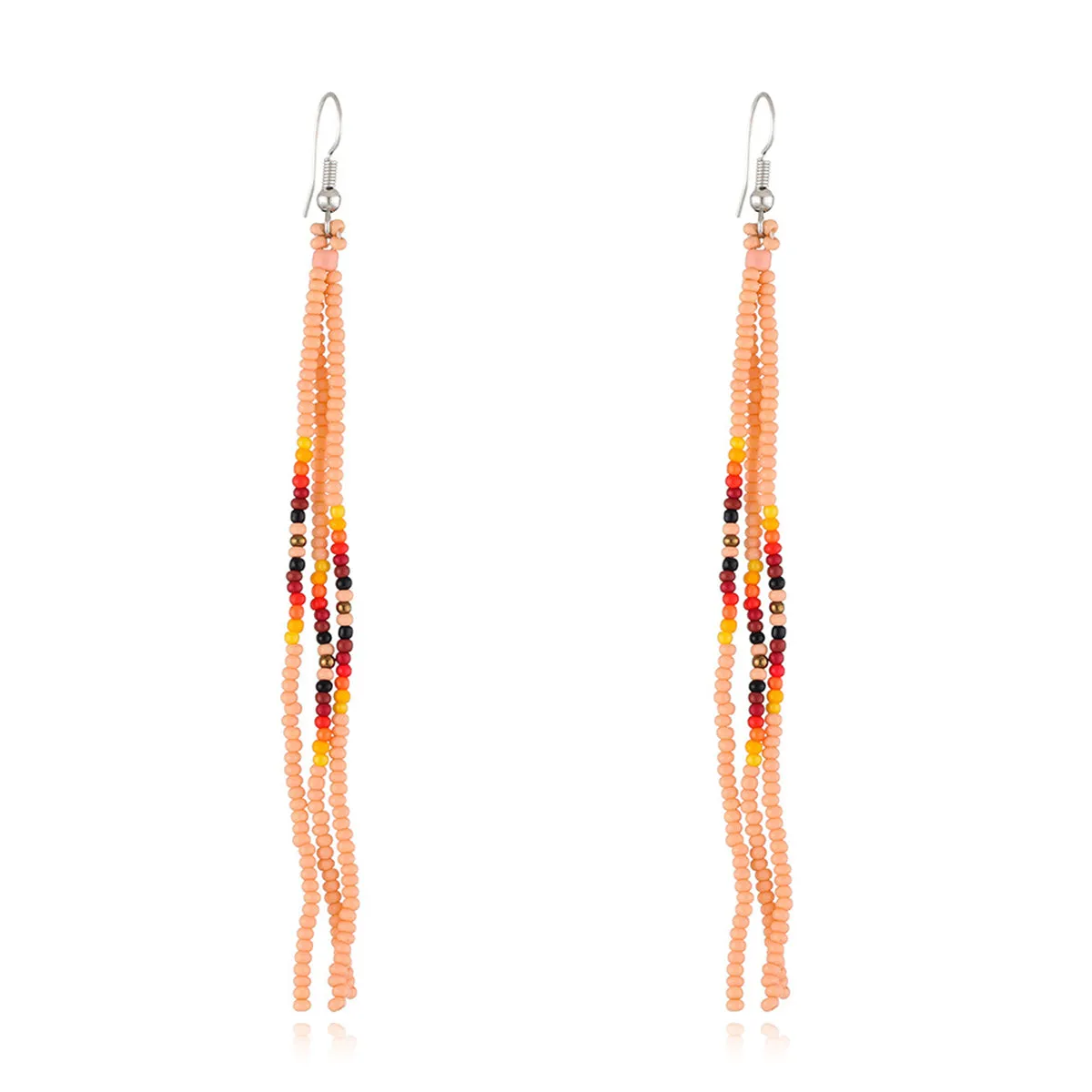 Orange Howlite & Silver-Plated Tassel Drop Earrings