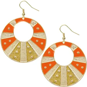 Orange Round Studded Glitter Earrings