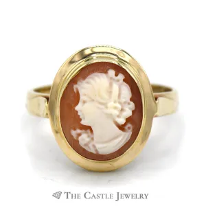 Oval Shaped Cameo Ring with Polished Bezel in 14k Yellow Gold