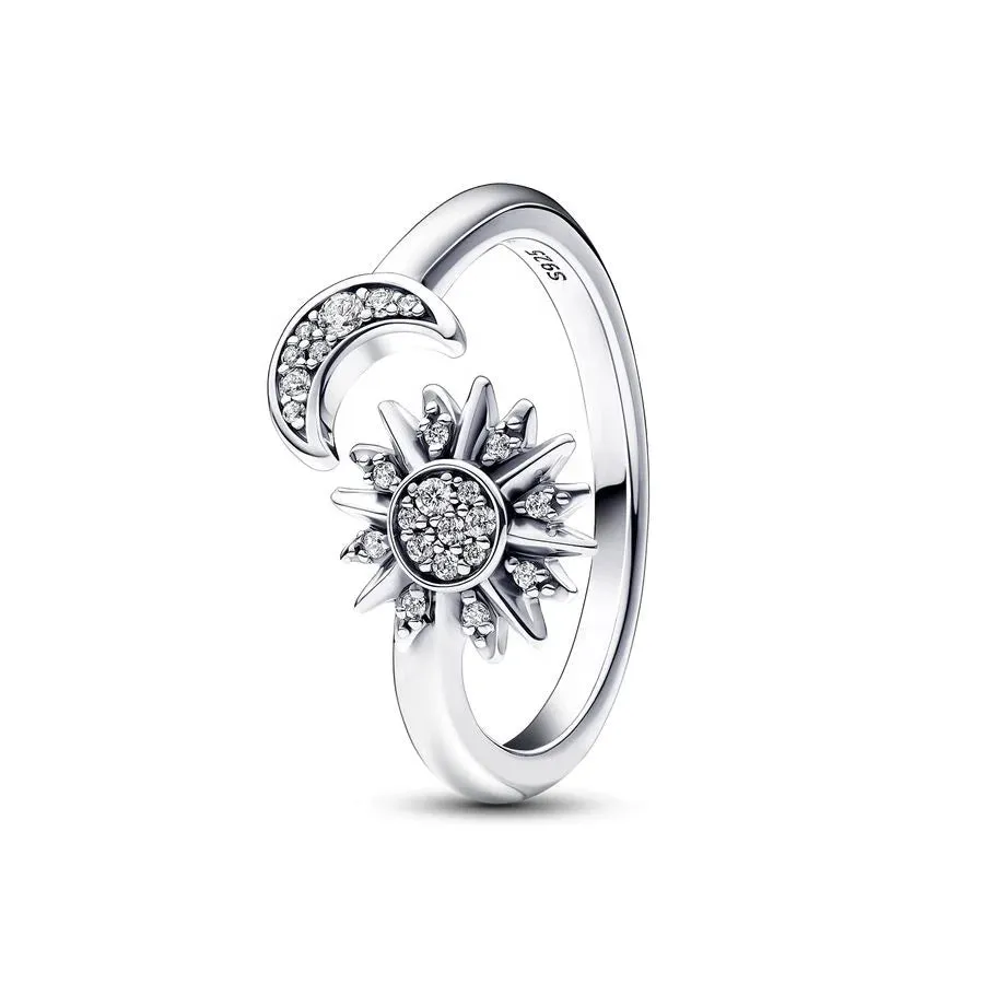 Pandora Celestial Blue Sparkling Moon Ring |Sterling Silver Ring with Sparkling Celestial Blue Moon Design