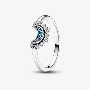 Pandora Celestial Blue Sparkling Moon Ring |Sterling Silver Ring with Sparkling Celestial Blue Moon Design