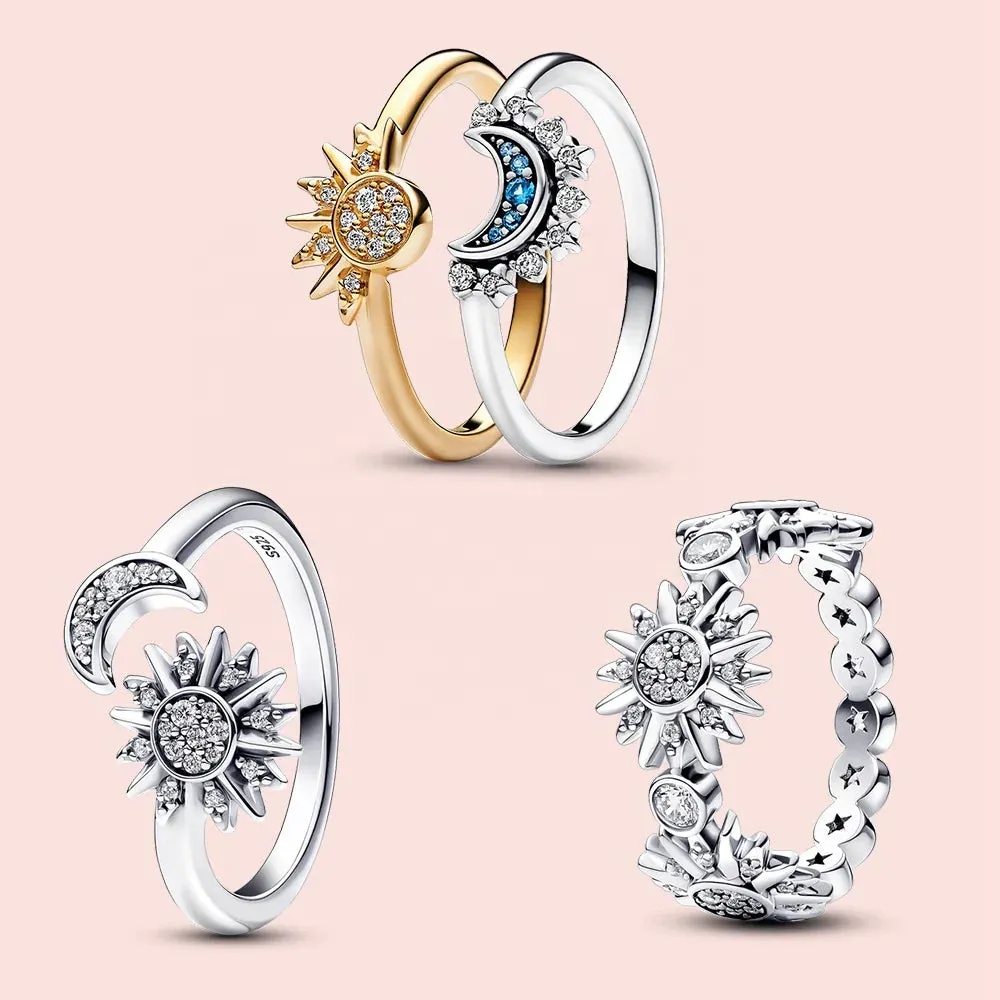 Pandora Celestial Blue Sparkling Moon Ring |Sterling Silver Ring with Sparkling Celestial Blue Moon Design