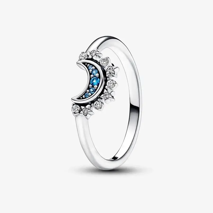 Pandora Celestial Blue Sparkling Moon Ring |Sterling Silver Ring with Sparkling Celestial Blue Moon Design