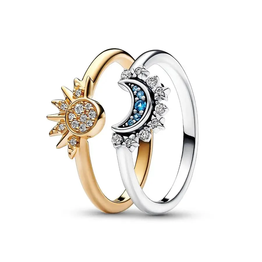 Pandora Celestial Blue Sparkling Moon Ring |Sterling Silver Ring with Sparkling Celestial Blue Moon Design